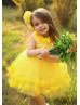 Yellow Floral Rustic Flower Girl Dress With Silver Bow